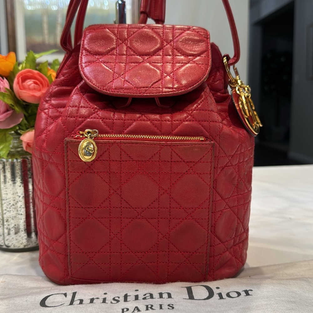 Dior Red Cannage Quilted Backpack/Bucket Handbag - Picture 3 of 17